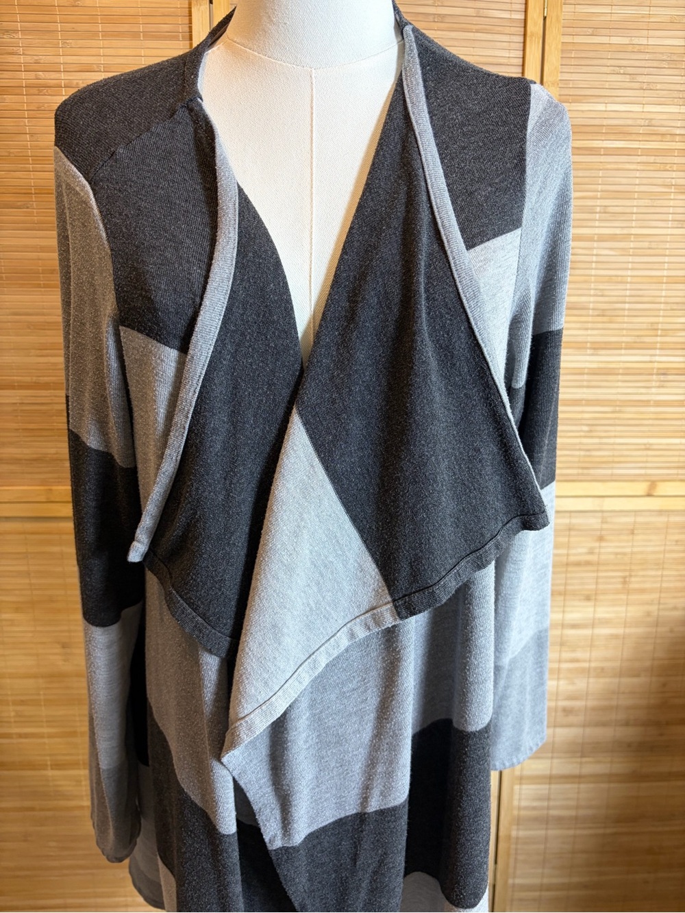 Sunday Two-Tone Gray Colorblock Draped Open-Front Cardigan 1X